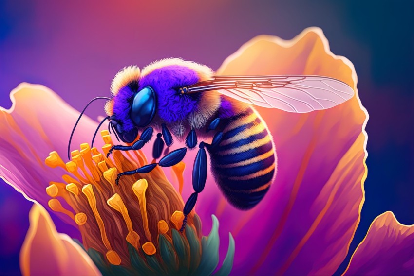 Bee on Flower - Detailed Science Fiction Illustration