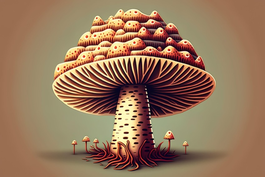 Aggressive Digital Illustration of a Spiky Mushroom on Brown Background