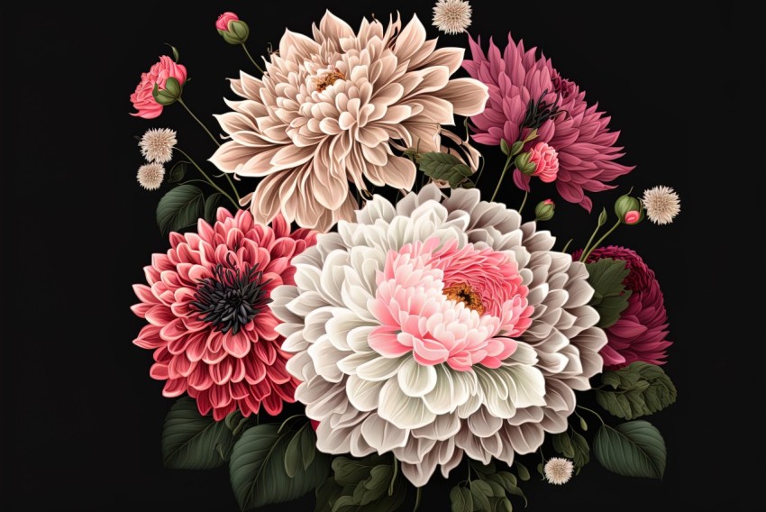Dark Background Flowers Artwork with Hyper-Realistic Details