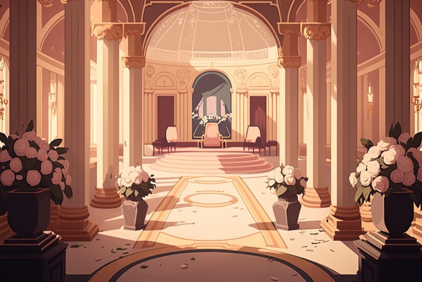 Neoclassical Hallway Illustration with Romantic Ruins