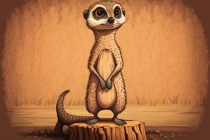 Meerkat Illustration on Stump - Surrealistic Style