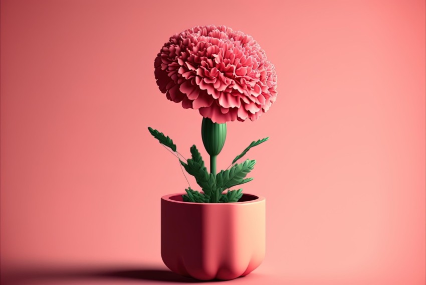 Pink Carnation Plant in Pot - Minimalistic Surrealism