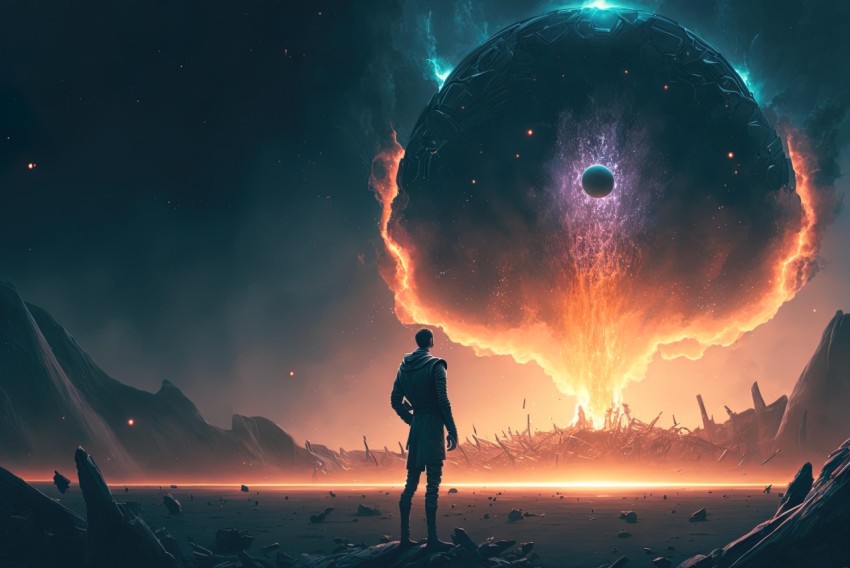 Alien in Space Witnessing an Apocalypse Explosion - Hyper-Realistic Sci-Fi Art