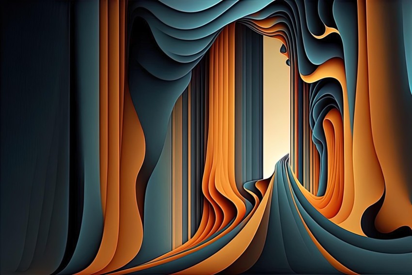 Digital Cave Sculptures in Dark Orange and Azure | Architecture Art