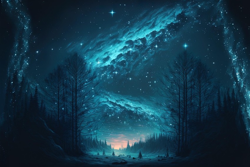 Blue Starry Night Sky: Vibrant Fantasy Landscapes