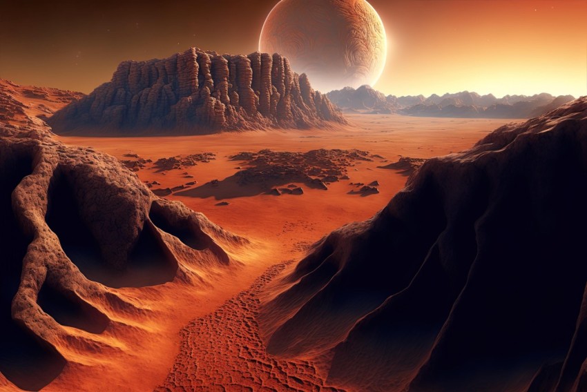 Deserted Planet of Mars Surrounded by Stunning Landscape