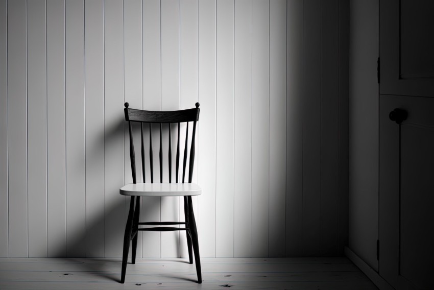 Grey Background with White Wood Chairs - Realistic Portrayal of Light and Shadow