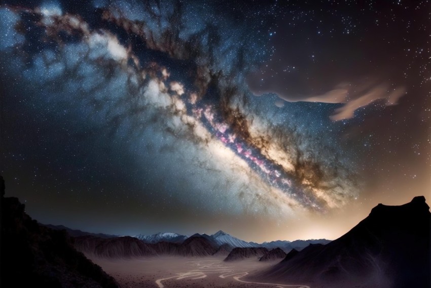 Milky Way Sky over Desert: Himalayan Art Inspired Landscape