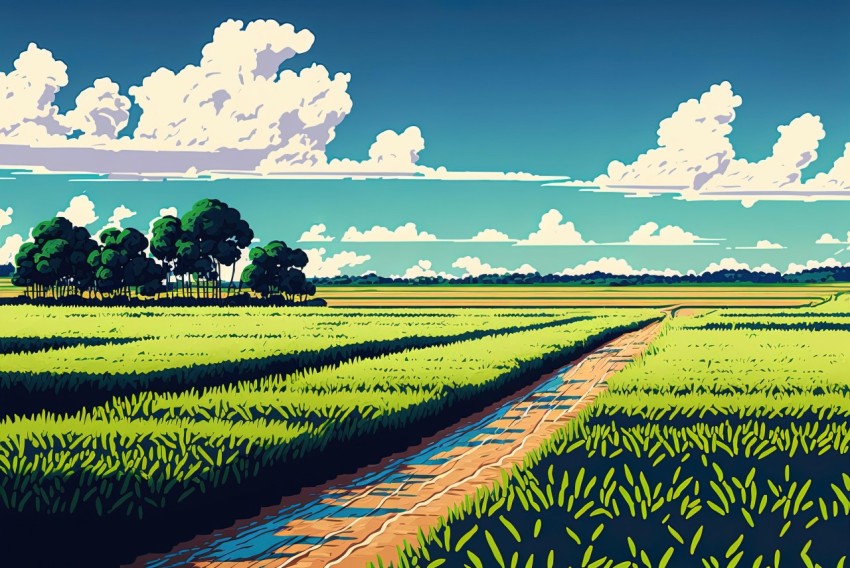 Green Field in Traditional Vietnamese Pixel Art Style