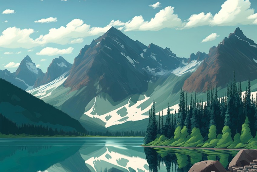 Reflections of Mountains in Water - Whistlerian Inspired Illustrations