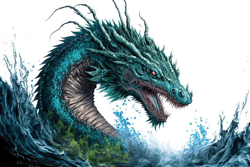 Intricate Blue Dragon Swimming in Hyper-Detailed Illustration
