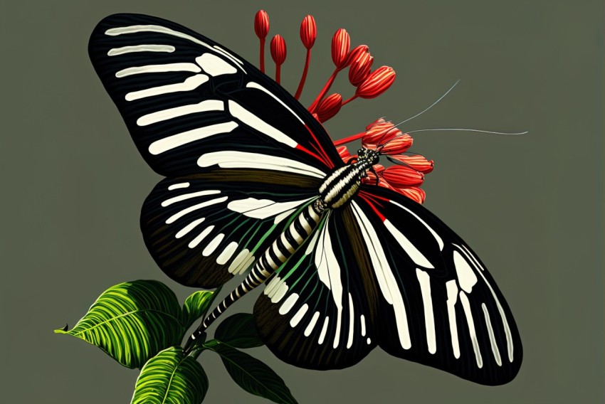 Elegant Butterfly on Branch - Digital Illustration with Dramatic Shadows