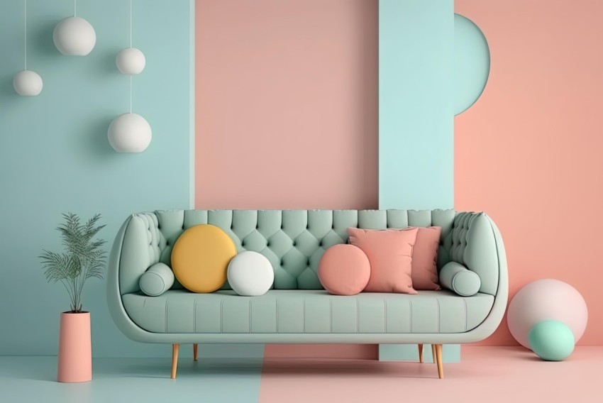 Pastel Living Room with Whimsical Multimedia Design