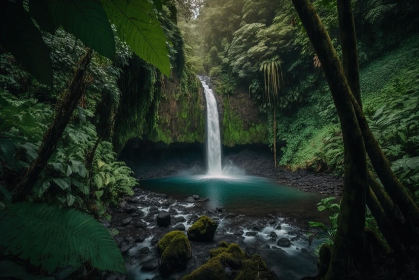 Enigmatic Waterfall in Lush Jungle - Captivating Landscape Photography
