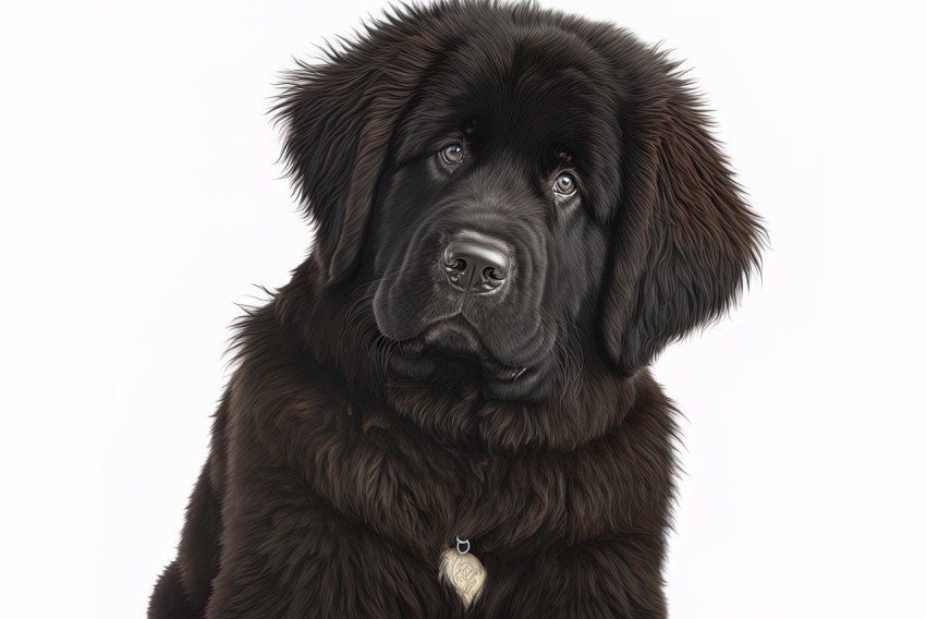 Black Dog Drawing in Realistic Style - Newfoundland Puppy