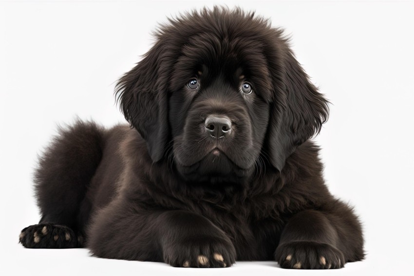 Black Newfoundland Puppy in Studio Portrait | Flat Color | 8k Resolution