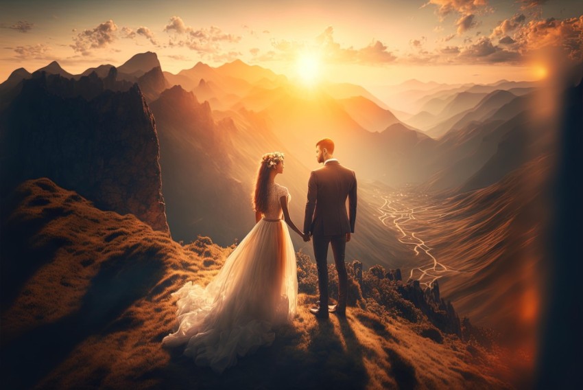 Romantic Wedding in Majestic Mountains - Epic Fantasy Scene
