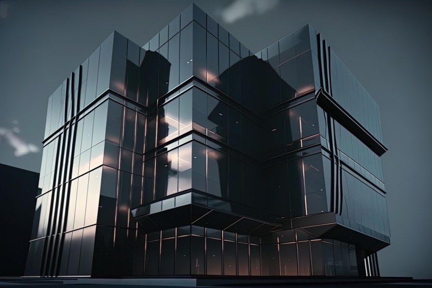 Futuristic Office Building 3D Render | Dark Reflections