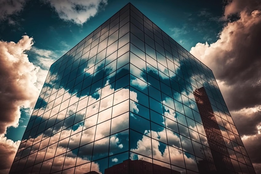 Surreal Architectural Landscape with Sky and Cloud Reflection