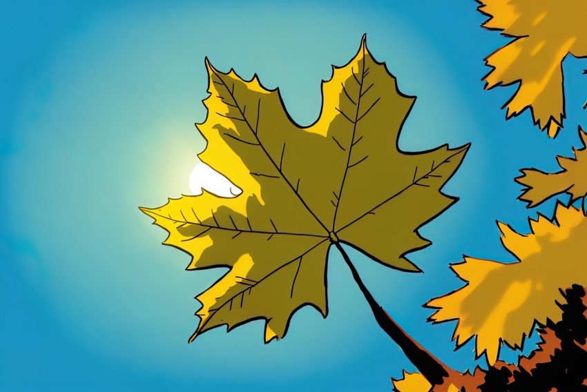 Yellow Maple Leaf Cartoon Flying High | Backlight Illustration
