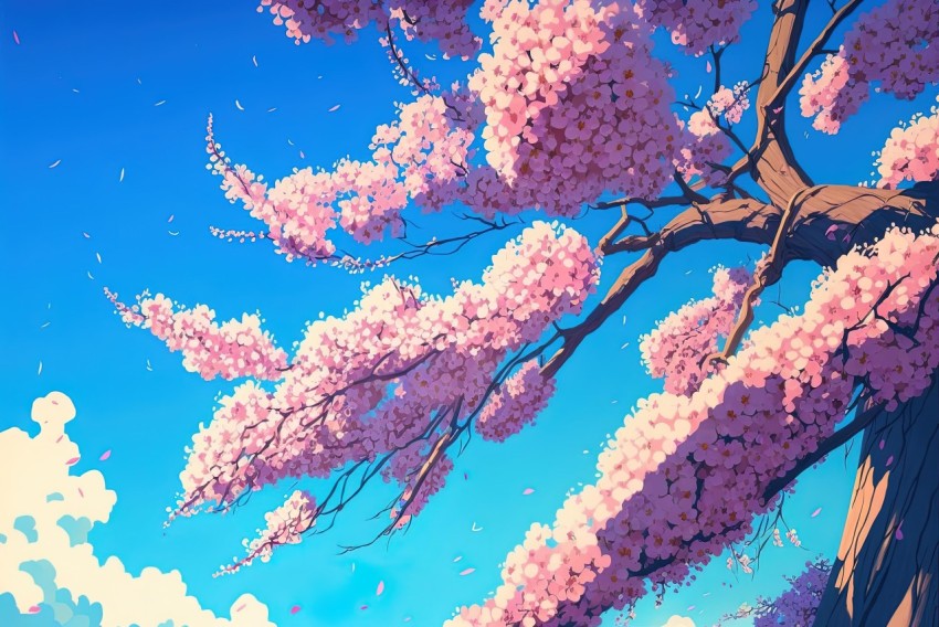 Pink Blossom Tree Painting | 2d Game Art | Low-Angle Perspective