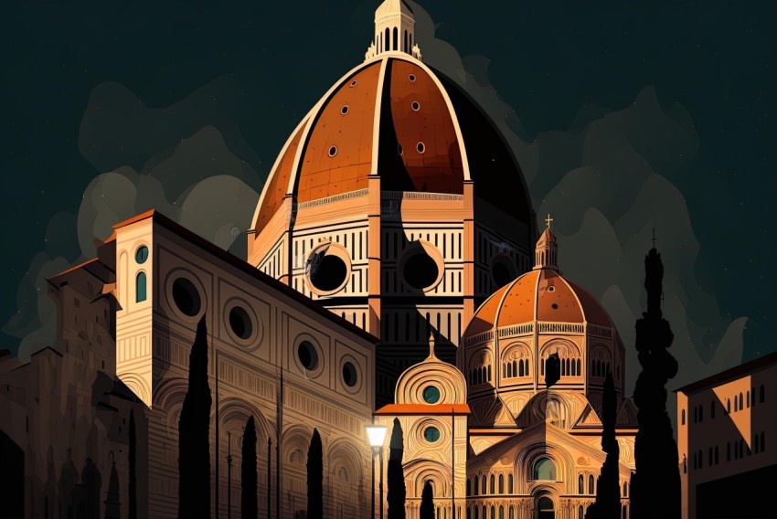 Evening Building in Florence, Italy - Graphic Illustration