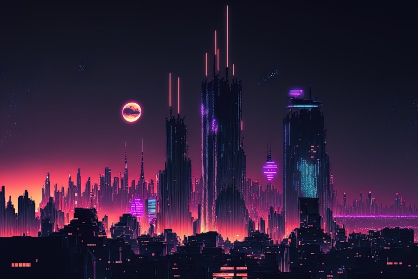 Futuristic City Building in Purple - Atmospheric Cityscapes