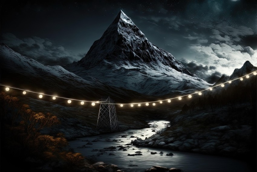 Nighttime Mountain Scenery with Realistic Fantasy Artwork