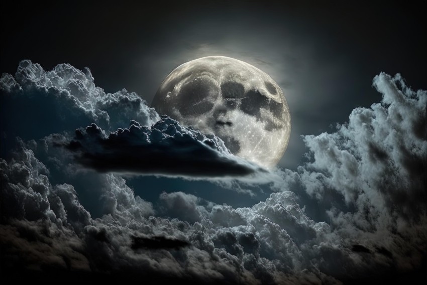 Surreal Lunar Moon with Ominous Clouds - Otherworldly Grotesquery