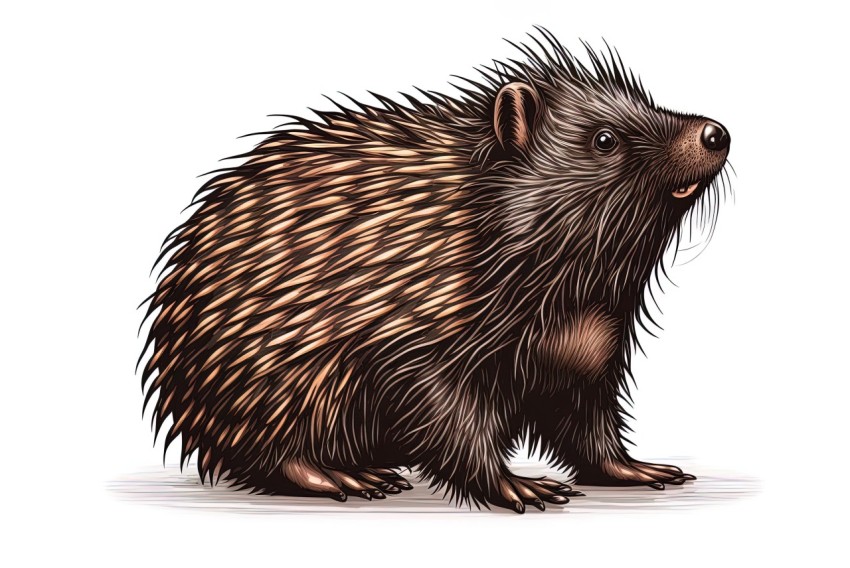 Detailed Porcupine Illustration on White Background - Genre Paintings Style