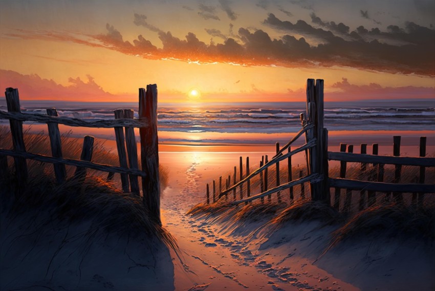 Romantic Digital Painting of a Wooden Fence over Sand