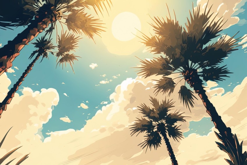 Palm Trees and Clouds - Retro Visuals - Detailed Foliage