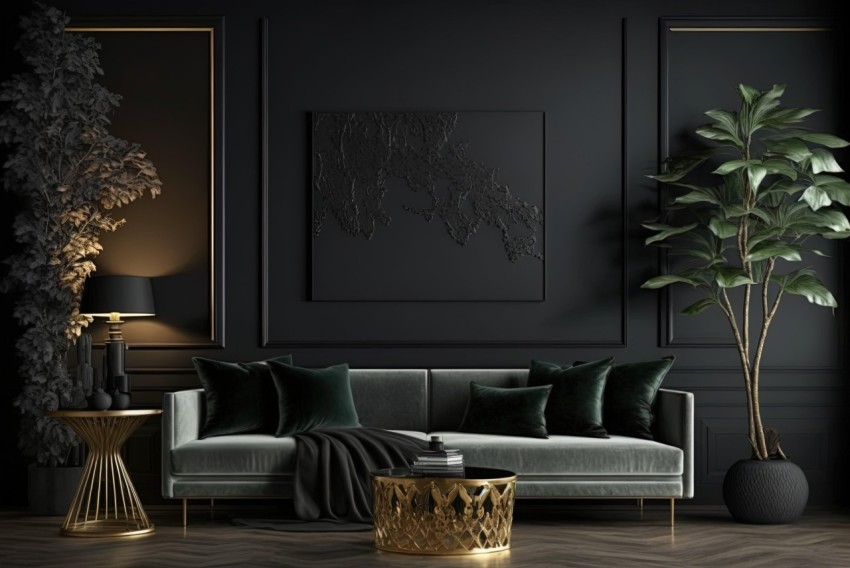 Dark Green and Black Interior Design Ideas with Gold Accents
