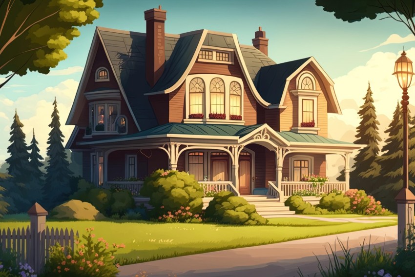 Victorian House Cartoon Illustration | Meticulous Realism