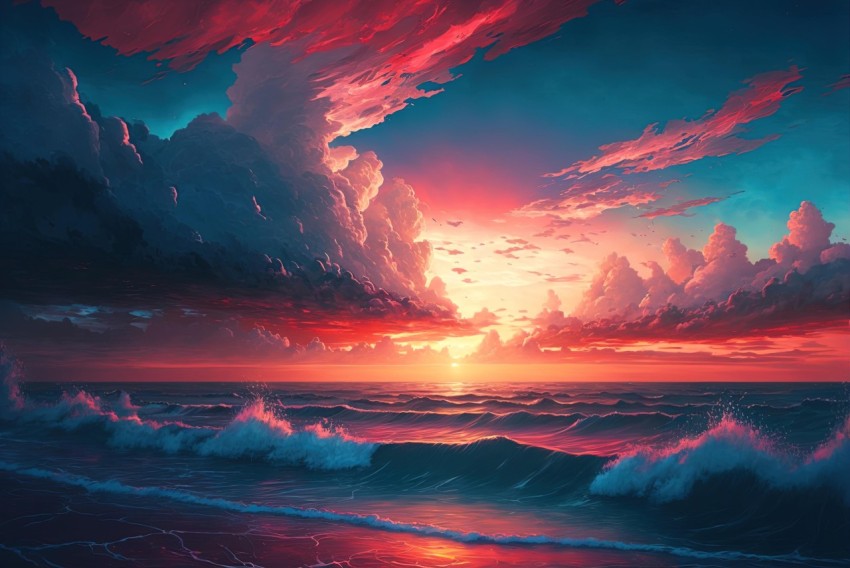 Vibrant Sunset in the Ocean - Realistic Hyper-Detailed Rendering