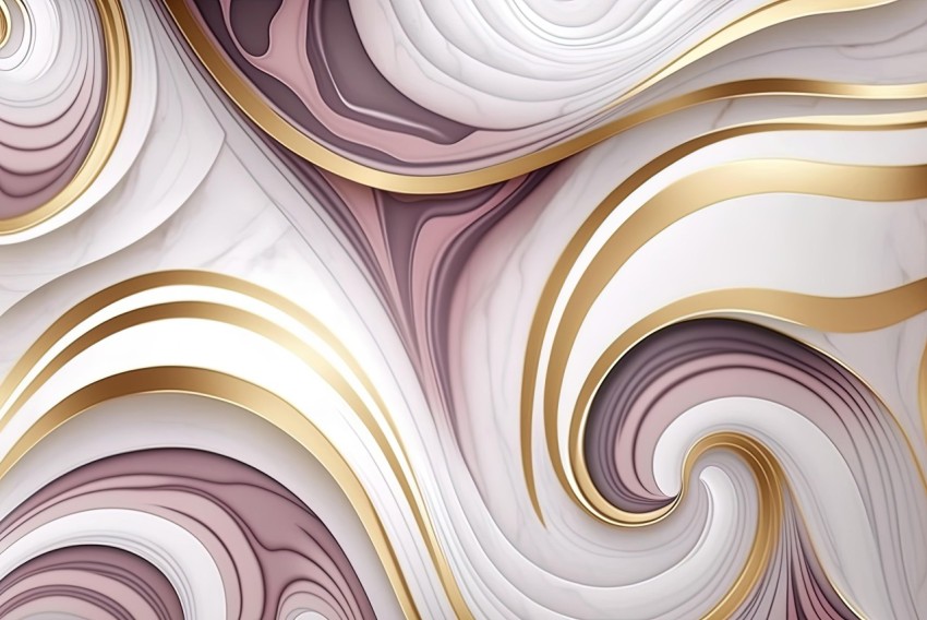 Abstract Wavy Marble Background in Pink, White, and Gold | Luxurious Wall Hangings