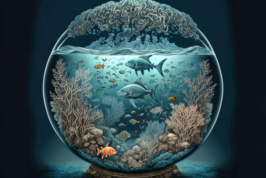 Tropical Underwater Fish Bowl Illustration in Highly Detailed Style