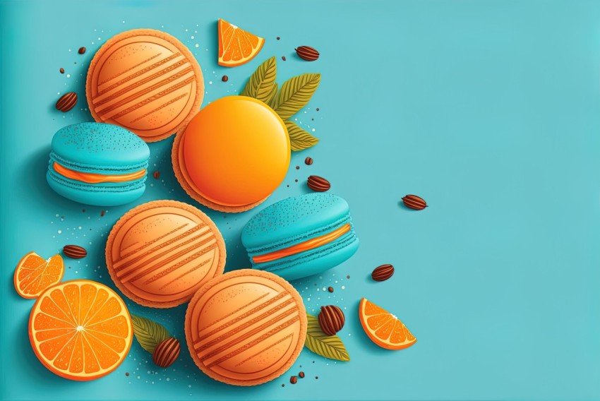 Realistic Macarons Illustration in Orange and Aquamarine
