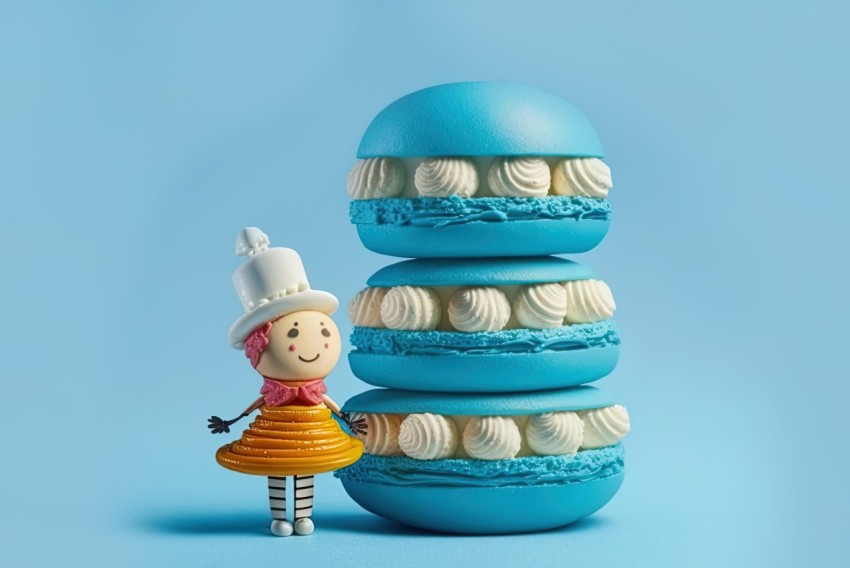 Intricately Crafted Toy Character and Macaroon Towers Composition