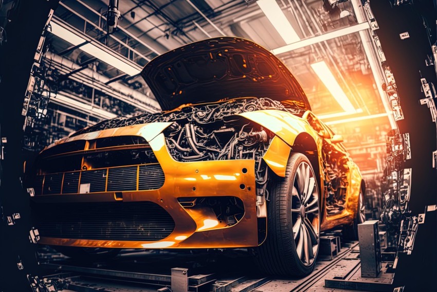 Golden Light: An Intense and Dynamic Car in an Industrial Factory