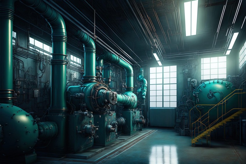 Realistic Industrial Setting with Pipes and Tubes