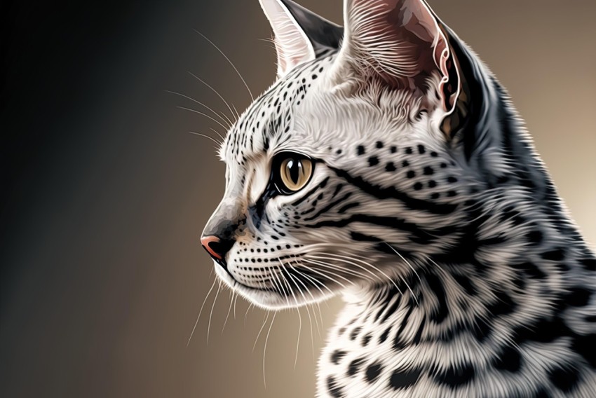Spotted Cat Portrait | Realistic Rendering | Elegant Inking
