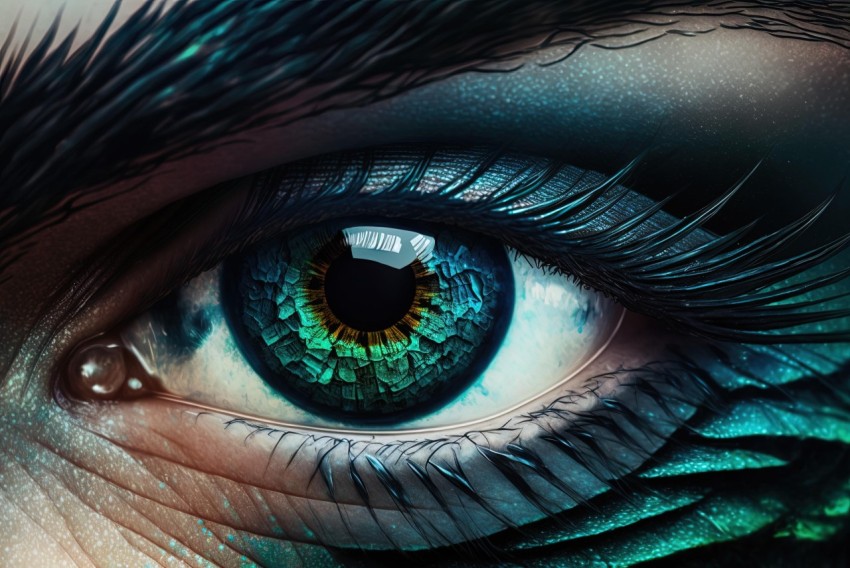 Futuristic Cyberpunk Eye with Feathers | Photorealistic Detail