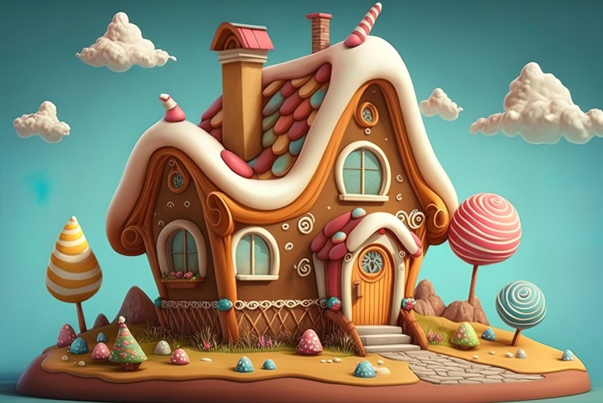Colorful Cartoon Sugar House Illustration | Detailed Backgrounds