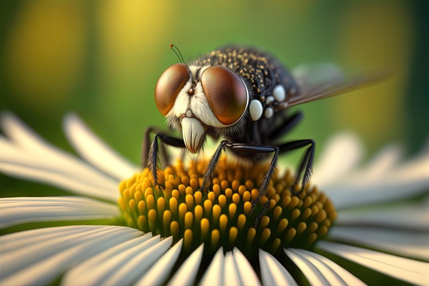 Realistic Fly Sitting on Flower - Detailed Rendering