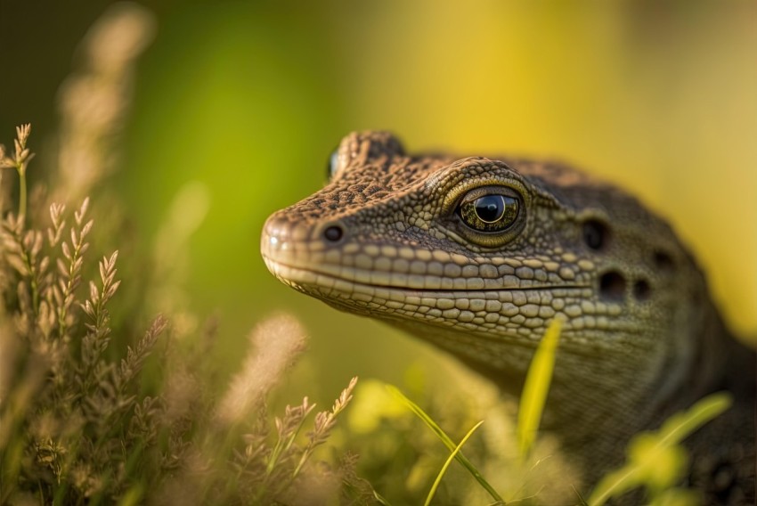 Majestic Monitor Lizard in Grass | Petzval 85mm f/2.2 Style