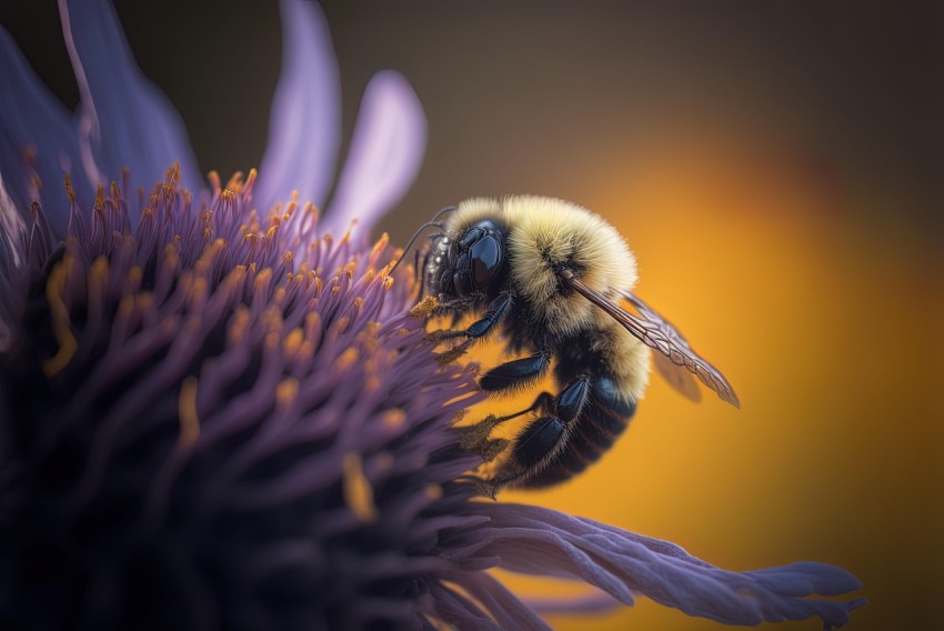 Bee Petting Purple Flower on Orange Background | Unreal Engine 5