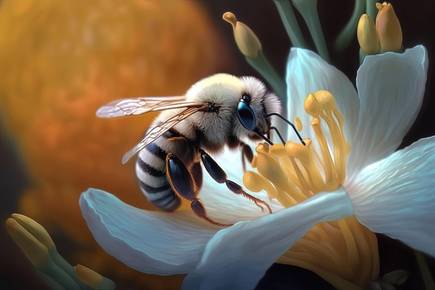 Bee on Flower - Realistic Fantasy Artwork