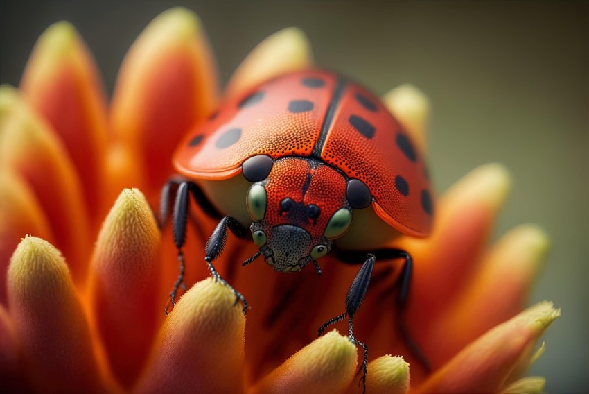 Realistic Lady Bug on Orange Flower | Vray Tracing | High Quality Photo