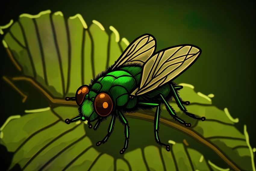 Green Fly on Leaf - 2D Game Art Style Illustration